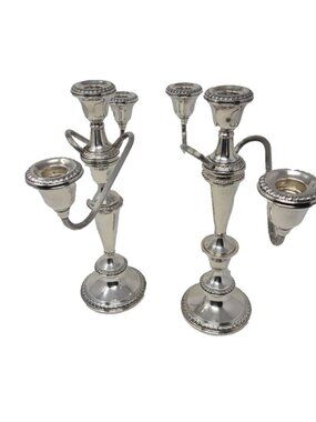 Vintage Pair Crown Sterling Silver Candelabra 4-in-1 Converting Candelabrum #213